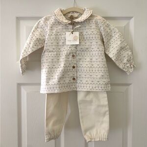 NWT Printed Cotton Set by Tiny Soul Milano, Shirt and Pants, 2T / 24M